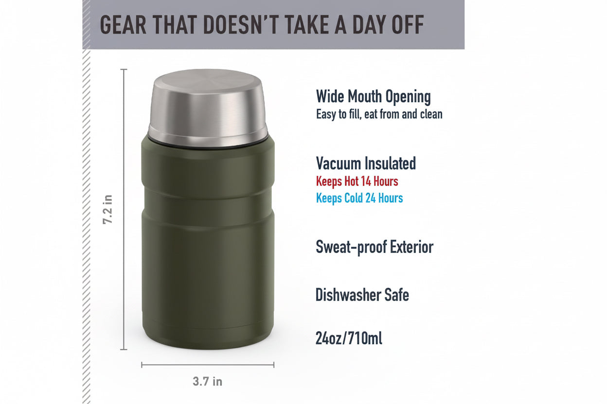 Stainless King Vacuum-Insulated Food Jar, 24 Ounce, Army Green